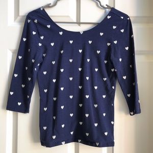 Navy Blue boat-neck heart shirt